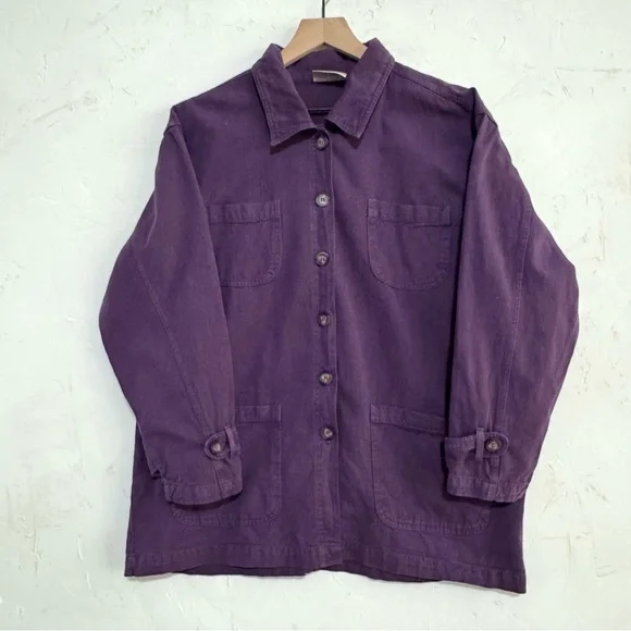 Purple Cotton Chore Jacket Relaxed Fit Workwear Erika & Co L - Picture 4 of 6